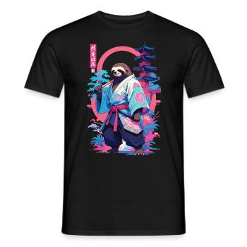 Samurai Sloth Aesthetic Vaporwave Style - Men's T-Shirt - black - Front - AI Model Male 178 light (178cm)