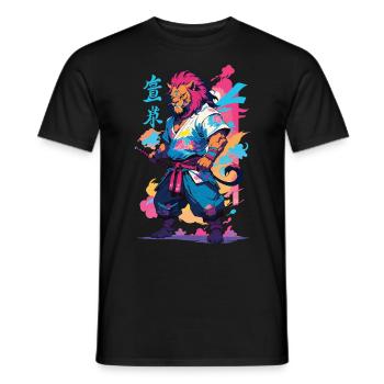 Samouraï Lion Esthétique Vaporwave Style Japon Design - T-shirt homme - noir - Devant - AI Model Male 178 light (178cm)