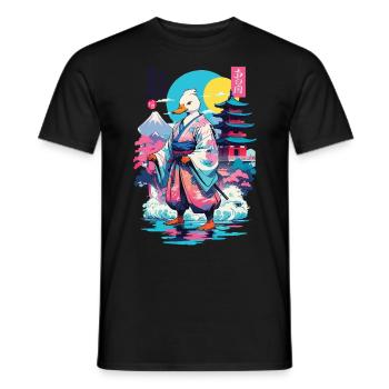 Samurai Duck Aesthetic Vaporwave Style Japanese - Men's T-Shirt - black - Front - AI Model Male 178 light (178cm)