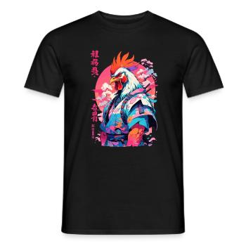 Hahn Yokai Vaporwave Aesthetic Samurai Kunst - Männer T-Shirt - Schwarz - Vorne - AI Model Male 178 light (178cm)