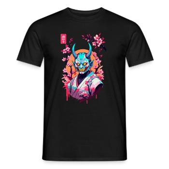 Oni Samurai Vaporwave Aesthetic Japan Culture - Men's T-Shirt - black - Front - AI Model Male 178 light (178cm)