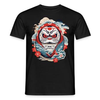Japanischer Daruma Aesthetic Yokai Vintage - Männer T-Shirt - Schwarz - Vorne - AI Model Male 178 light (178cm)