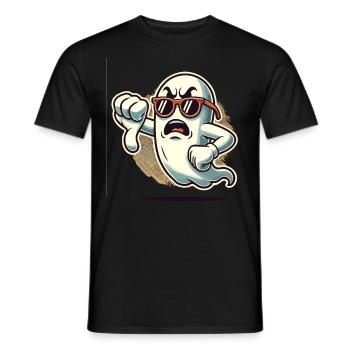 Cool Ghost gives thumbs down Halloween ghost - Men's T-Shirt - black - Front - AI Model Male 178 light (178cm)