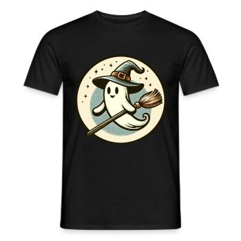 Funny Witch Spirit Witch Broom Vintage Art Style - Men's T-Shirt - black - Front - AI Model Male 178 light (178cm)