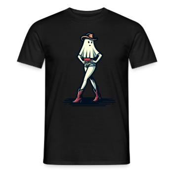 Funny Halloween Girl Ghost Boots Cowboy Hat - Men's T-Shirt - black - Front - AI Model Male 178 light (178cm)