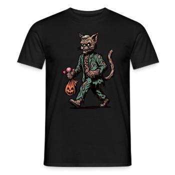 Chat zombie mort-vivant Halloween - T-shirt homme - noir - Devant - AI Model Male 178 light (178cm)