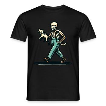 Funny Retro Cartoon Skeleton Cat Owner - Men's T-Shirt - black - Front - AI Model Male 178 light (178cm)