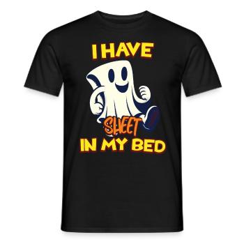 Lustiger Geister Spruch there is sheet in my bed - Men's T-Shirt - black - Front - AI Model Male 178 light (178cm)