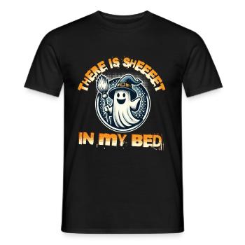 Lustiger Geister Spruch there is sheet in my bed - Men's T-Shirt - black - Front - AI Model Male 178 light (178cm)
