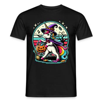 Truc ou friandise d'Halloween drôle de licorne de sorcière - T-shirt homme - noir - Devant - AI Model Male 178 light (178cm)
