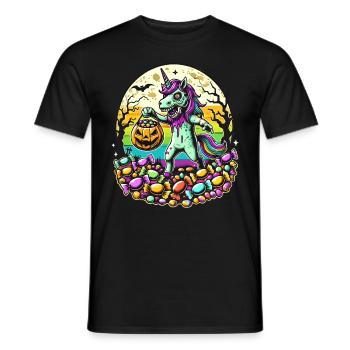Funny Zombie Unicorn Loves Candy - Men's T-Shirt - black - Front - AI Model Male 178 light (178cm)
