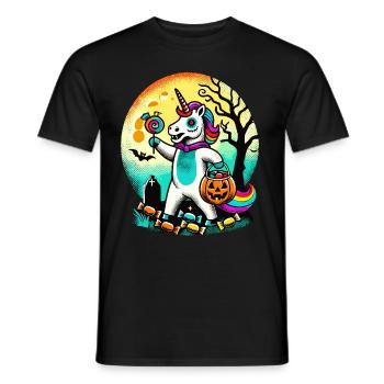 Funny Zombie Unicorn Loves Candy - Men's T-Shirt - black - Front - AI Model Male 178 light (178cm)