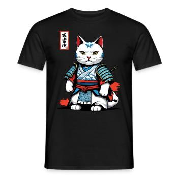 Samurai Katze in Japanischem Samurai Kunstwerk - Männer T-Shirt - Schwarz - Vorne - AI Model Male 178 light (178cm)