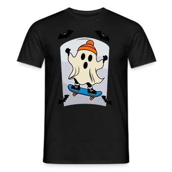 Skateboarding Ghost Funny Halloween Design - Men's T-Shirt - black - Front - AI Model Male 178 light (178cm)