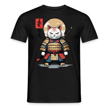 Chat Samouraï Asiatique Ukiyo-E Style Esthétique - T-shirt homme - noir - Devant - AI Model Male 178 light (178cm)