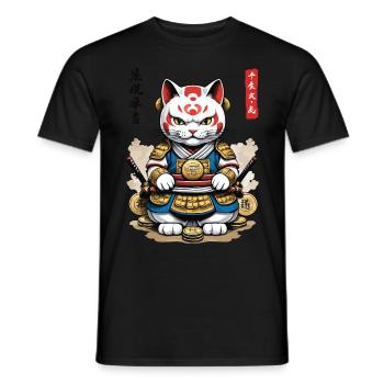 Samurai Cat in Aesthetic Japan Style - Men's T-Shirt - black - Front - AI Model Male 178 light (178cm)