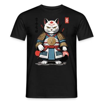 Chat samouraï au look streetwear anime - T-shirt homme - noir - Devant - AI Model Male 178 light (178cm)