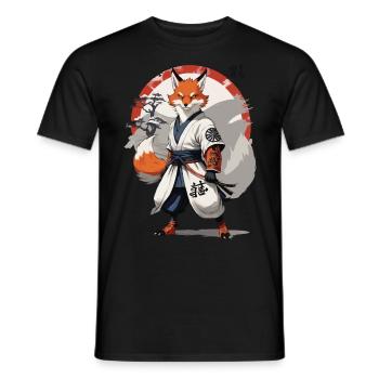 Kitsune Samouraï Renard Style Ukiyo-e Vintage - T-shirt homme - noir - Devant - AI Model Male 178 light (178cm)