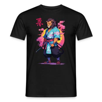 Conception esthétique Samurai Cat Vaporwave - T-shirt homme - noir - Devant - AI Model Male 178 light (178cm)