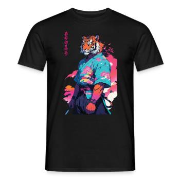 Tiger Yokai Vaporwave Aesthetic Samurai Art - Men's T-Shirt - black - Front - AI Model Male 178 light (178cm)
