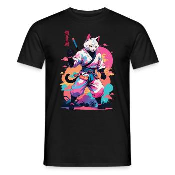 Samurai Katze Vaporwave Aesthetic Japan Kunst - Männer T-Shirt - Schwarz - Vorne - AI Model Male 178 light (178cm)