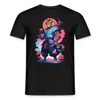 Tiger Yokai Vaporwave Aesthetic Samurai Art - Men's T-Shirt - black - Front - AI Model Male 178 light (178cm)