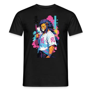 Samouraï Lion Esthétique Vaporwave Style Japon Art - T-shirt homme - noir - Devant - AI Model Male 178 light (178cm)