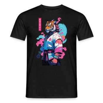 Tiger Yokai Vaporwave Aesthetic Samurai Design - Men's T-Shirt - black - Front - AI Model Male 178 light (178cm)