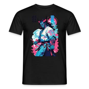 Samurai Oni Yokai Aesthetic Vaporwave Style - Men's T-Shirt - black - Front - AI Model Male 178 light (178cm)