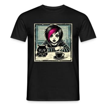 Pastell Goth Style Mürrischer Katzenliebhaber - Männer T-Shirt - Schwarz - Vorne - AI Model Male 178 light (178cm)