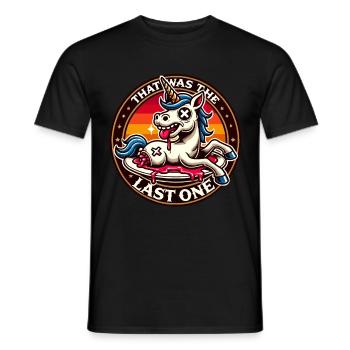 Funny Unicorn Saying Dark Humor Funnier - Men's T-Shirt - black - Front - AI Model Male 178 light (178cm)