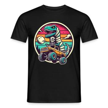 Dino with skeleton dinosaur on monster truck - Men's T-Shirt - black - Front - AI Model Male 178 light (178cm)