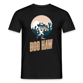 Funny Cowboy Ghost Says Boo Haw Halloween - Men's T-Shirt - black - Front - AI Model Male 178 light (178cm)