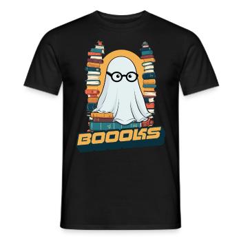 FunnyCute Book Lover Ghost Says Boook - Men's T-Shirt - black - Front - AI Model Male 178 light (178cm)