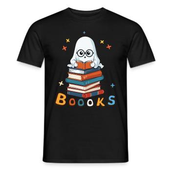Cute Funny Book Lover Ghost - Men's T-Shirt - black - Front - AI Model Male 178 light (178cm)