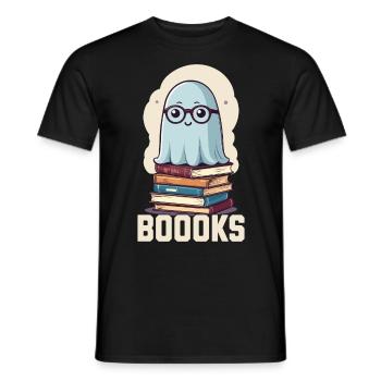 Cute book lover ghost with book - Men's T-Shirt - black - Front - AI Model Male 178 light (178cm)