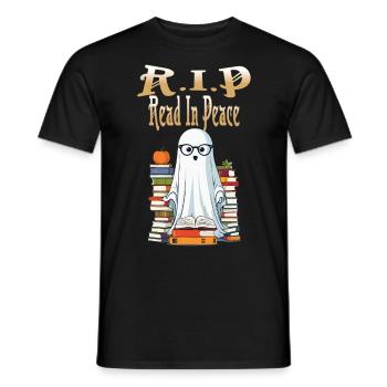 Cute Book Lover Ghost Halloween - Men's T-Shirt - black - Front - AI Model Male 178 light (178cm)