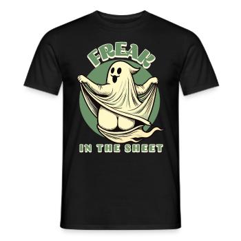 Freak in the Sheet Funny Halloween Ghost - Men's T-Shirt - black - Front - AI Model Male 178 light (178cm)