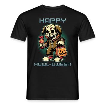 Happy Howl-o-ween Funny Halloween Dog Saying - Men's T-Shirt - black - Front - AI Model Male 178 light (178cm)