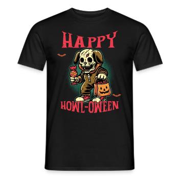 Happy Howl-Oween Lustiger Hunde Halloween Spruch - Männer T-Shirt - Schwarz - Vorne - AI Model Male 178 light (178cm)