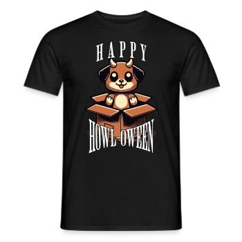 Happy Howl-Oween Lustiger Hunde Halloween Spruch - Männer T-Shirt - Schwarz - Vorne - AI Model Male 178 light (178cm)