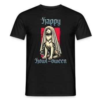 Happy Howl-oween Lustiger Hunde Halloween Spruch - Männer T-Shirt - Schwarz - Vorne - AI Model Male 178 light (178cm)