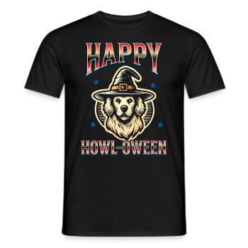Happy Howl-Oween Lustiger Halloween Hunde Spruch - Männer T-Shirt - Schwarz - Vorne - AI Model Male 178 light (178cm)