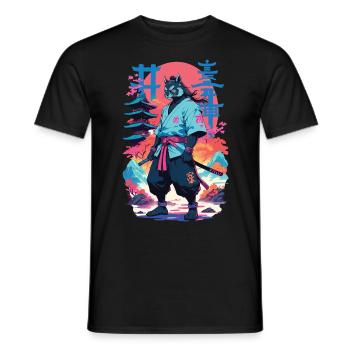 Tanuki Yokai Vaporwave Aesthetic Samurai Art - Men's T-Shirt - black - Front - AI Model Male 178 light (178cm)