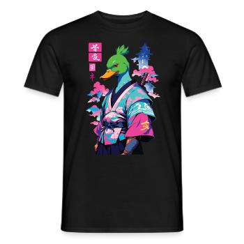Samurai Duck in Aesthetic Vaporwave Style - Men's T-Shirt - black - Front - AI Model Male 178 light (178cm)