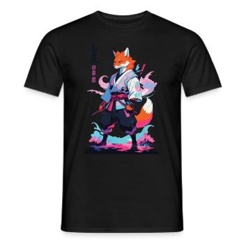 Kitsune Samurai Fuchs Aesthetic Vaporwave Stil - Männer T-Shirt - Schwarz - Vorne - AI Model Male 178 light (178cm)