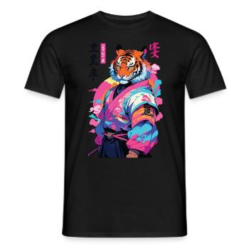 Tiger Yokai Vaporwave Aesthetic Samurai Art - Men's T-Shirt - black - Front - AI Model Male 178 light (178cm)
