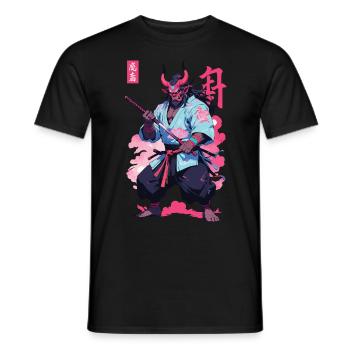 Samouraï Oni Yokai Esthétique Style Vaporwave - T-shirt homme - noir - Devant - AI Model Male 178 light (178cm)