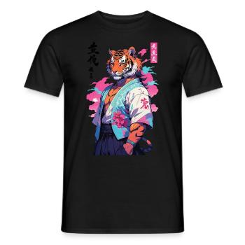 Tiger Yokai Vaporwave Aesthetic Samurai Art - Men's T-Shirt - black - Front - AI Model Male 178 light (178cm)