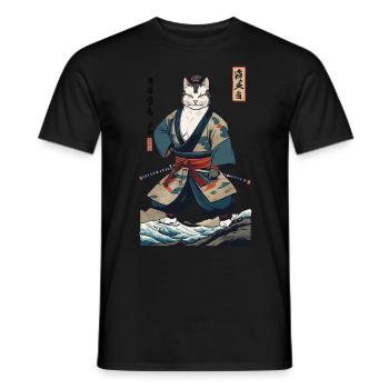 Samurai Cat Vintage Ukiyo-E Japanese - Men's T-Shirt - black - Front - AI Model Male 178 light (178cm)